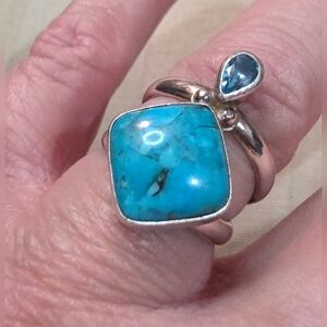 DESERT ROSE TRADING JAY KING DESIGNER TURQUOISE BLUE TOPAZ STERLING RING SZ 6